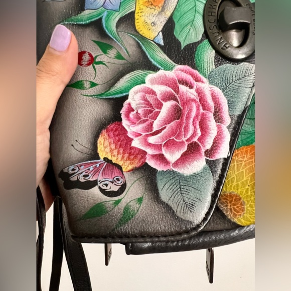 Anuschka Bag Vintage hand painted Bouquet Birds Flowers crossbody - Picture 8 of 16